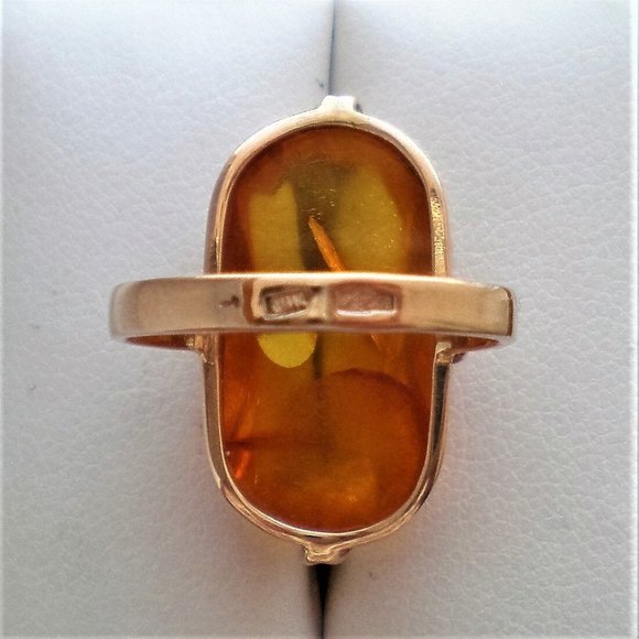 Vintage Russian Russia 14K 583 Rose Pink Gold Honey Baltic Amber Cocktail RING - Picture 5 of 9